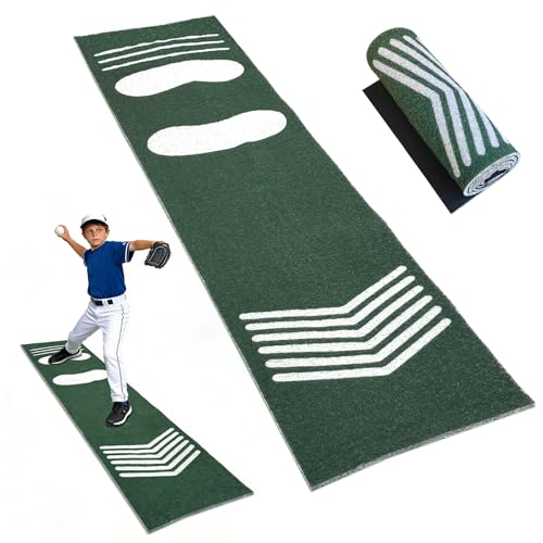 Softball Pitching Mat,Wear-Resistant Portable Training Mat for Batting Stance Practice,Indoor/Outdoor Practice Baseball Strike Zone Mat for Youth Beginners,54" L x 12" W - color: Green