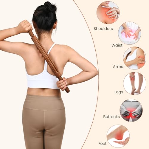 Guasha Wood Massage Stick Tools Wooden Therapy Scraping Lymphatic Drainage Massager, Double Row 20 Beads Point Treatment Gua Sha Tools, Stomach Cellulite Massager, Myofascial Release Tool - style: Massage Stickr