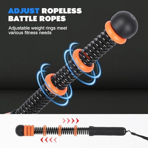 Cordless Battle Ropes for Home Gym, Adjustable Weight Battle Rope Sticks | Ergonomic Handles for Cardio, Strength Building & Fat Burning, Perfect for Home/Office/Travel Workouts
