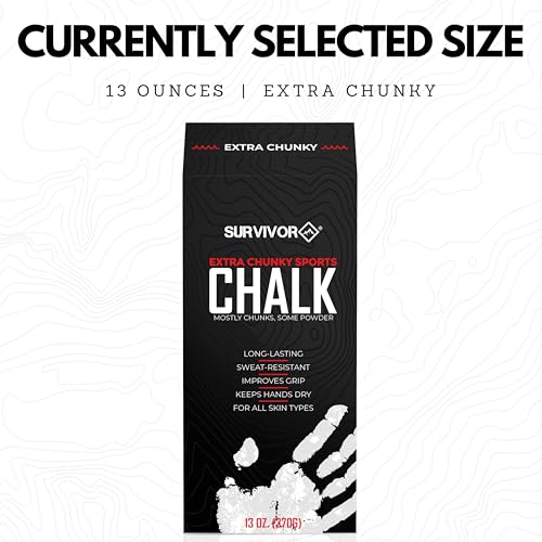 SURVIVOR Gym Chalk - Climbing Chalk, Lifting Chalk, Gymnastics Chalk - Pure Magnesium Carbonate Hand Chalk Powder, Weightlifting Chalk Gym - Rock Climbing Chalk for Weights - color: Extra Chunky, 13 OZ
