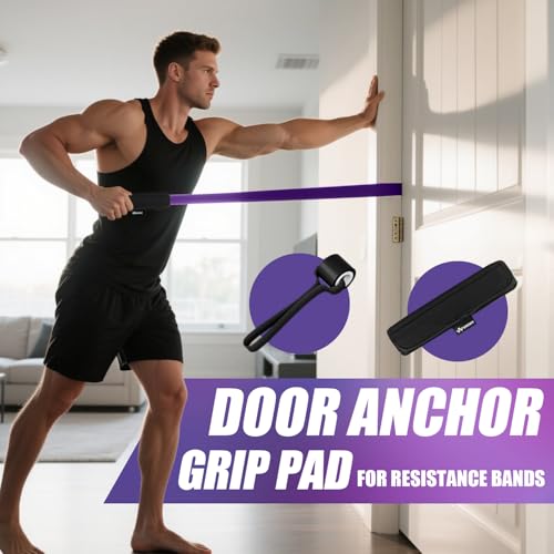 WHATAFIT Resistance Bands, Pull Up Assist Bands with Handles, Door Anchor | Natural Latex Rubber, Progressive Tension, Exercise Loop for Full-Body Fitness, Portable Gym Bag, Warm-Up & Stretch - color: 5-125LBS PINK PURPLE+GRIP