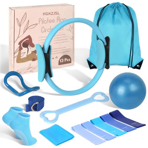 Pilates Kit for Women 13PCS, Pilates Ring Ball Resistance Bands Workout Set | Pilates equipment set for women and beginners, at home pilates kit for mat workouts, toning, stretching and strength training - color: Blue