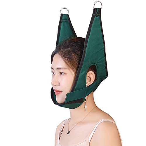 BXT Neck Cervical Traction Device for Neck Pain Relief, Neck Stretcher Hammock Cervical Traction Device Neck Pain Recovery Belt Harness with Hook for Home Physical Therapy Over The Door,Home Use - color: Green
