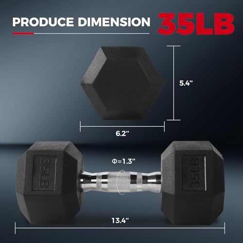 RitFit Rubber Coated Hex Dumbbell Set with Rack, 5-780LB for Home Gym Strength Training, Anti-Slip Knurled Handle, Hexagon Anti-Roll, Heavy-Duty Storage Rack - style: 2 X 35 LBS