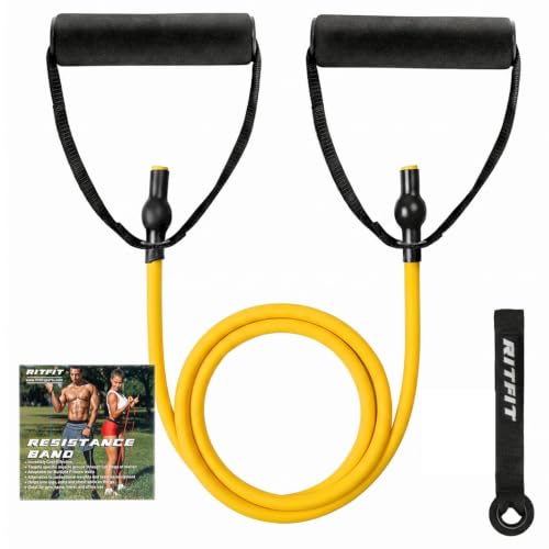 RitFit Single Resistance Exercise Band with Comfortable Handles - Ideal for Physical Therapy, Strength Training, Muscle Toning - Foam Padding Door Anchor and Starter Guide Included - size: 1-5lbs