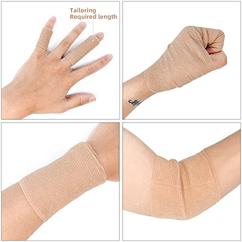 [8 Pack 4" x 5 Yards] Beige-Self Adhesive Cohesive Bandage Wrap, Self Adherant Non-Woven Wrap Rolls, Atheletic Tape for Wrist, Ankle, Hand, Leg, Premium-Grade Medical Stretch Wrap - color: Beige, size: 8 Count (Pack of 1)
