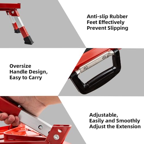 Homeon Wheels Foldable RV Step Stool, Portable Aluminum Platform with Anti-Slip Safety Surface and Handles, Adjustable Height Folding Steps Support Up to 1000 lbs, 16.5" x 11.8", Red - color: Red