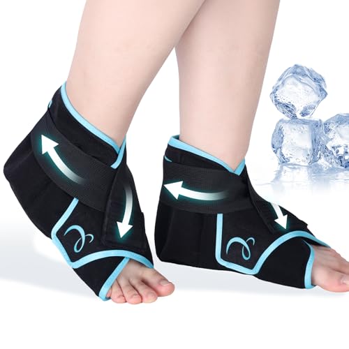 Comfytemp Ankle Foot Ice Pack Wrap for Plantar Fasciitis Relief, Heel Pain, Swelling, Achilles Tendonitis, Heel Spur, Sprain, Hot Cold Compress, Women Men Gift for Mom DaD, FSA Eligible HSA, 2 Packs - color: Black 56, size: Standard