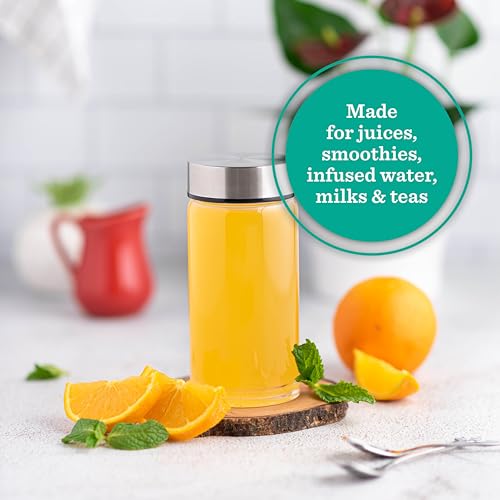 Juice Bottles - 4 Pack Wide Mouth Glass Bottles with Lids - for Juicing, Smoothies, Beverage Storage - 10oz Glass Water Bottles, BPA Free, Stainless Steel Lids, Leakproof, Reusable, Borosilicate - size: 10 oz
