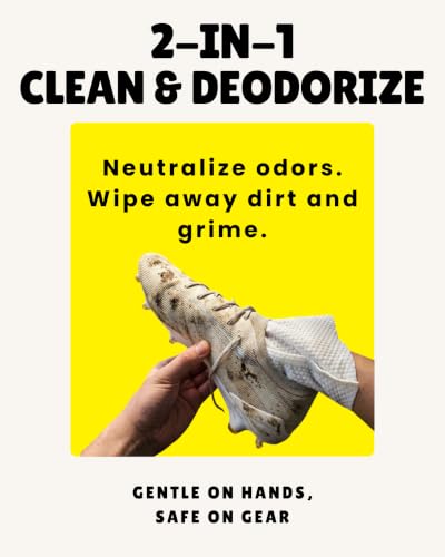 Sports Gear Cleaning & Deodorizing Mitts, Pre-Moistened for Boxing Gloves, Yoga Mats, Cleats, Helmets, Pads, Running Shoes & much more - 20 Count