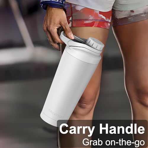 Greatyos Stainless Steel Shaker Bottle with Noise-Free Design - Patented 24 oz Insulated Metal Shakers Bottles Cup for Protein Mixes and Pre Workout 100% Leak Proof (White) - color: White