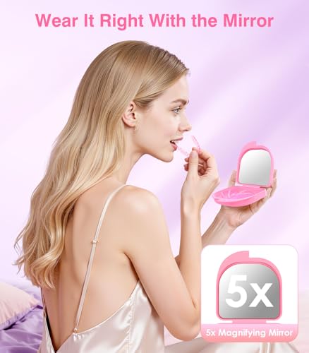 Anti Grinding Guard, Mouth Guard for Grinding Teeth at Night, Night Guards for Teeth Grinding for Adults, Pink + Clear, 2 Size (4 Pack), Guard Cases with 5X Magnifier