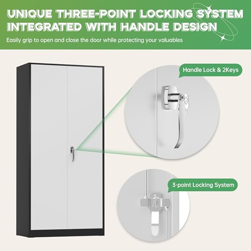 INTERGREAT Metal Storage Cabinet with Lock,72" Steel Lockable File Locker Cabinet with Locking Doors and Adjustable Shelves, Storage Lockers for Office, Home, Garage, Gym, School (Black Grey) - color: Black Grey, size: MSC-D18