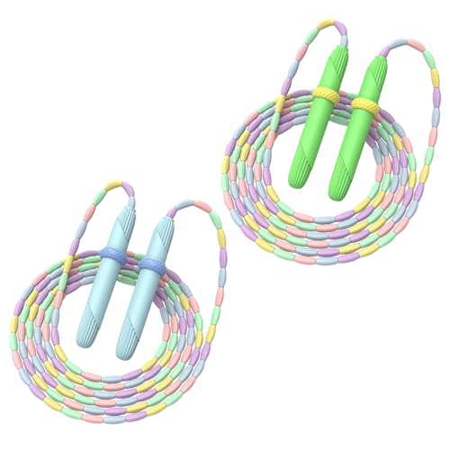 Beaded Jump Rope 1 Pack/2 Pack, ACEONE Segmented Skipping Rope for Kids Adults, Adjustable Tangle-Free Toddler Jumping Rope for Fitness Exercise Training - color: Green+Blue