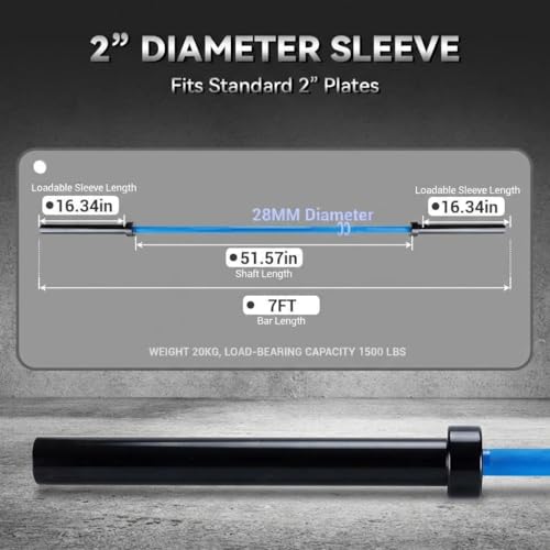 7FT Barbell Bar for Weightlifting & Power Lifting, Strength Training Bar Fits 2" Plates, 700lbs/1500lbs/500lbs Capacity, Bar for Home Gym, Squats, Curls, Snatch Clean Jerk - color: Blue