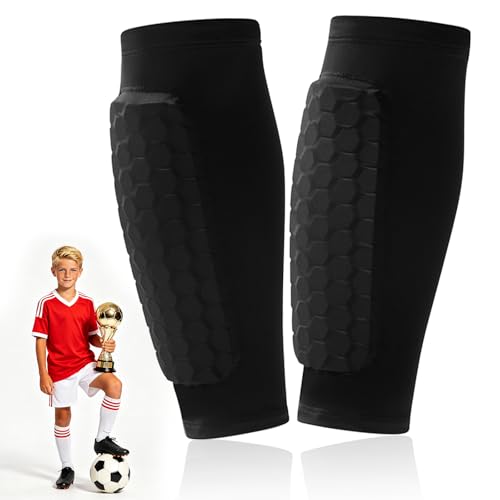 Soccer Shin Guards Shin Pads for Kids Youth Adult Calf Compression Sleeve with Honeycomb Pads, Lightweight Protective Soccer Shin Pads Gear for Football Baseball Boys - size: Large