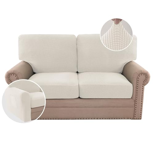 H.VERSAILTEX Multi-Pieces Sofa Covers Stretch Couch Covers Form Fitted Seats and Back Cushions Covers (2 Seat Covers Plus 2 Back Cusion Covers, Bonus 2 Armrest Covers), Ivory - color: Ivory, size: 2 SEAT COVERS + 2 BACK COVERS+ 2 ARMREST COVERS