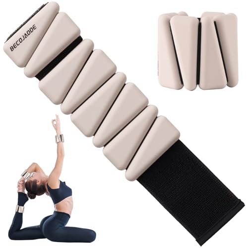 BECOJADDE Ankle Weights Set of 2 (1 lb/2 lb/3 lb Each) Adjustable Wrist Weights for Women Men Wearable Arm Leg Weight for Pilates, Running, Walking, Workout, Yoga - color: Beige, size: 2 Lb Pair (1 Lb Each)