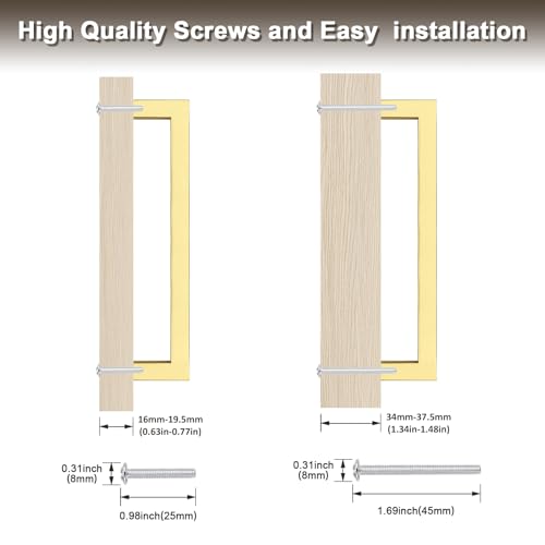 Probrico 5 Pack Square Gold Kitchen Cabinet Pulls 6.3 Inch Stainless Steel Brushed Brass Cabinet Handles Square Corner Bar Polished Gold Dresser Drawer Pull Handles Total Length 6.8Inch - color: Gold, size: Hole Center: 160mm(6.3inch)