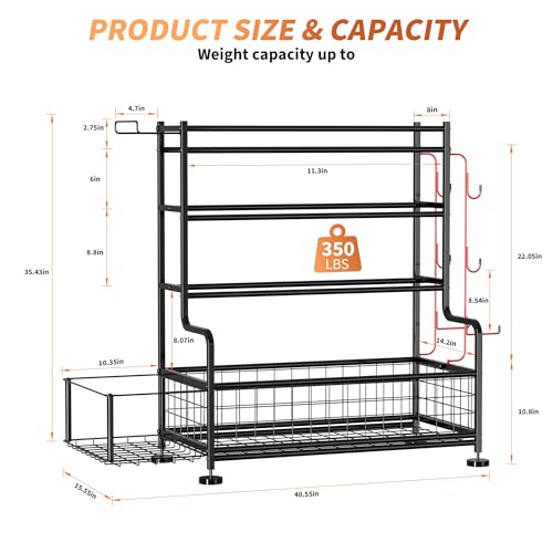 Garvee Dumbbell Rack, Weight Rack for Home Gym, Weight Rack for Dumbbells with Hooks, Home Gym Storage Rack for Yoga Mat Kettlebells and Strength Training Equipment, Powder Coated Finish Steel