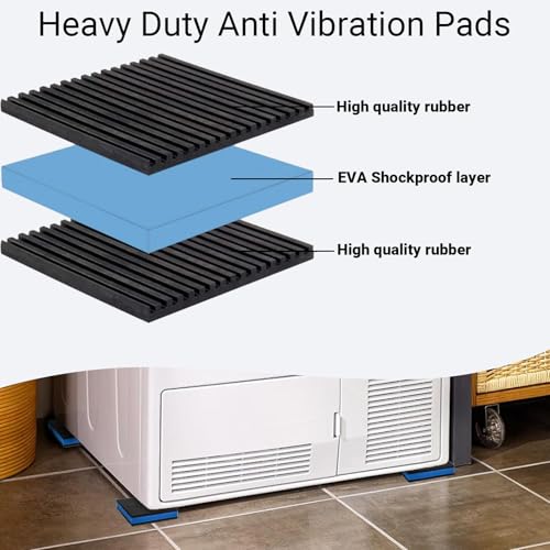 8 Pack Heavy Duty Anti Vibration Pads, 4" x 4" x 7/8" Ribbed Rubber Isolation Mat with EVA Core for Air Compressor, Treadmill, Washer, Dryer, HVAC, AC Unit – Noise Reduction, Non-Slip, Outdoor Ready