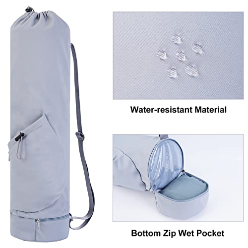 sportsnew Yoga Mat Bag with Water Bottle Pocket & Wet Pocket for Women | Yoga mat carrier fits 1/8"-3/8" yoga mats, quick-access multi-pocket organization, lightweight for gym, Pilates & studio - color: Blue, size: Medium