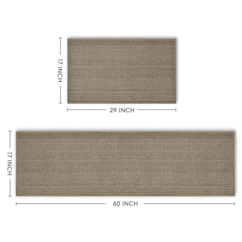 Artoid Mode Washable Non-Skid Rubber blend Kitchen Rugs and Mats Set of 2, Rubber Backing Kitchen Mats for Floor Kitchen Front of Sink Home Decor - 17x29 and 17x60 Inch - color: Beige Grey, size: 17" x 29" /17" x 60"