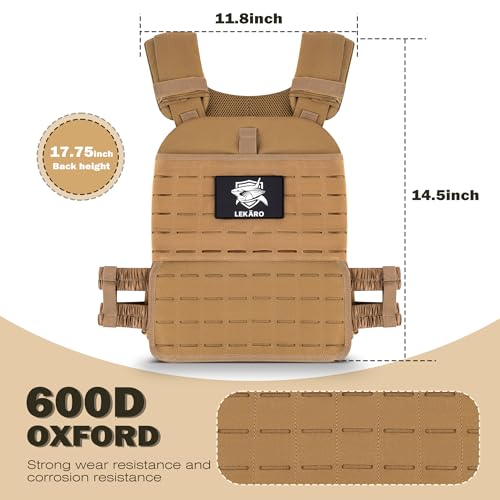 Adjustable Weighted Vest for Men Women – Tactical Vest for Rucking, HIIT & CrossFit, Fits 10x12 Plates, 600D Breathable Weight Vest & Exercise Vest for Strength Training, Weights Not Included - color: Khaki-1
