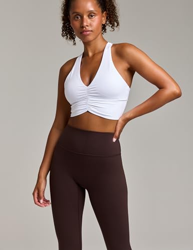 Women's Serene Scrunch Longline Sports Bra V Neck Padded Yoga Tank Wide Straps Cross Back Crop Tops - color: White, size: Small