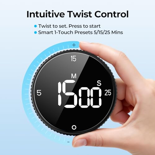 USB Rechargeable Magnetic Kitchen Timer for Cooking, Building 800mAh Battery Large Display Digital Countdown Countup Timer, 3 Preset 5/15/25 Mins Loud Alarm for Kitchen Classroom Grilling Studying - color: Glossy Black