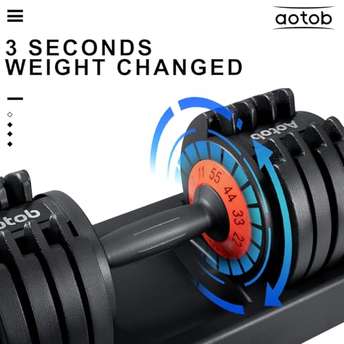 AOTOB Adjustable Dumbbell Set 25/55 Lbs (Pair), Fast Weight Adjustment with Anti-Slip Turning Handle, Space-Saving for Home Gym, Strength Training Equipment for Men & Women - color: 55lbs Black-Pair