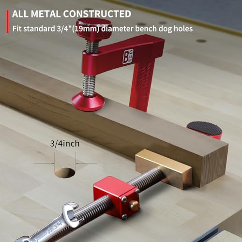 Bench Dogs Clamp Set, Woodworking Clamps with 4 Bench Dogs for 3/4 Inch (19mm) Workbench Dog Hole, Adjustable Dog Hole Clamp with 2 Ratchet Wrenches, Workbench Accessories for Woodworking Clamp - style: Bench Dog Clamp Set