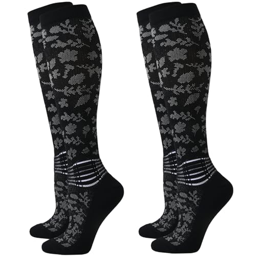 IRAMY Compression Socks Women Ankle Support Gradient Compression Wicking Moisture Knee High Socks 3 Packs - color: Black-2 Packs, size: Large