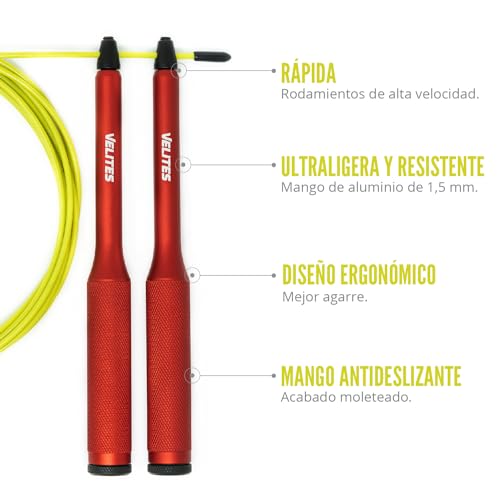 Velites - Fire 2.0 Official CrossFit® Games Jump Rope - Carry bag included - Single and double unders jumps - color: Black, size: Cable Amarillo 2 mm