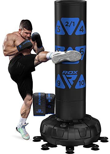 RDX XXL 330LBS Target Freestanding Punching Bag with Cover & Gloves – 72” Adult Heavy Pedestal Punch Bag Set - 17 Suction Cup 8 Extended Legs Stand Base - Kick Boxing MMA Muay Thai Home Gym Fitness - color: BLUE