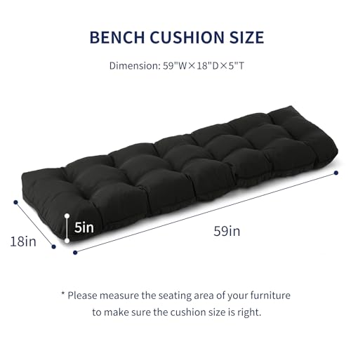 IPYNBAP Outdoor Bench Cushion, 59x18x5 Inch, Water-Resistant Bench Cushion for Outdoor/Indoor Furniture, Patio Bench Seat Cushion, Fade Resistant Outdoor Cushions for Porch Swing Couch, Black - color: Black, size: 59x18x5 Inch