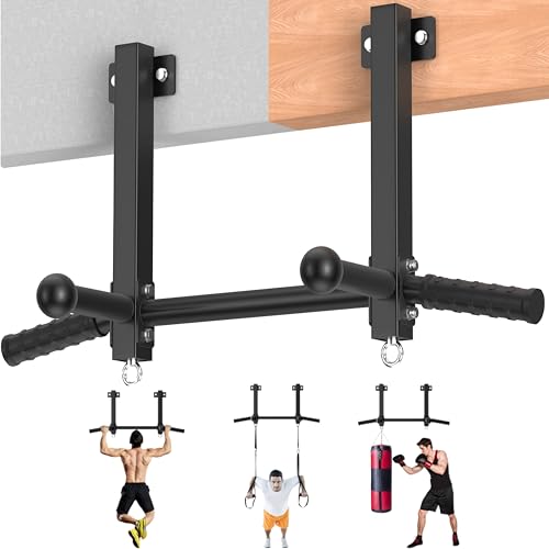 Joist Mounted Pull Up Bar, 650LB Load, Fit 16" Ceiling Beam Spacing | Multi-Grip with Finger Balls; 2 Suspension Rings; Fit Solid Concrete and Wood Mount; Home Gym, Garage & Basement