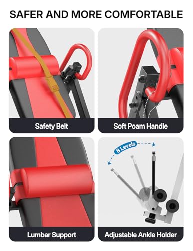 YOLEO Gravity Inversion Table for Back Pain Relief 2026 New Inversion Table w/Lumbar Support Easy to Assemble Back Stretcher Machine 300 lbs - color: Red02