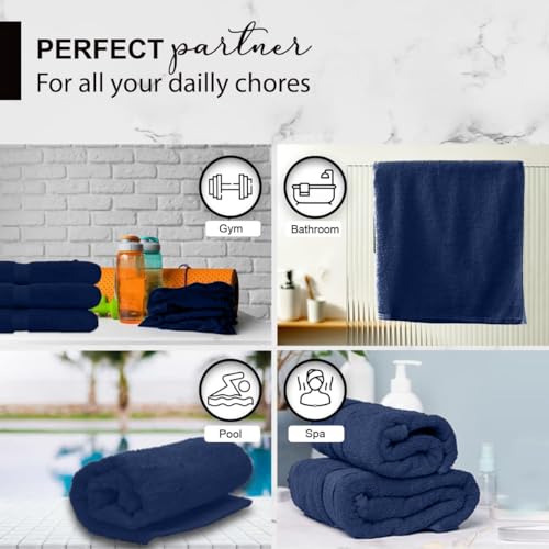 KAHAF COLLECTION 100% Cotton Bath Towels, Navy 24x48 Pack of 6 Towels, Quick Dry, Highly Absorbent, Soft Feel Towel, Gym, Spa, Bathroom, Shower, Pool, Luxury Soft Towels (24x48-6 Pack, Navy) - color: Navy, size: 24x48 - 6 Pack