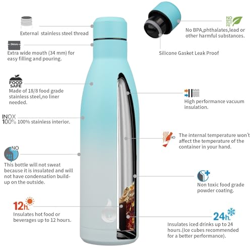 BJPKPK 25oz Insulated Stainless Steel Water Bottles Reusable Metal Travel Sports Water Bottle Keep Cold and Hot,Sea Salt - color: Sea Salt, size: 25 Ounces