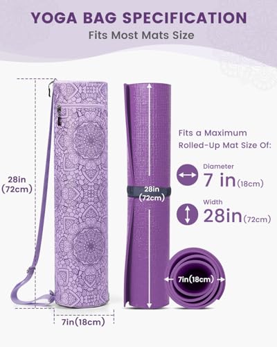 Gonex Yoga Mat Bag with Full-Zip Design, Fits Most Mats | 600D Oxford Fabric, Wet Pocket, Front Zip Pocket, Adjustable Strap, Fits Mats up to 26" - color: Lilac Purple