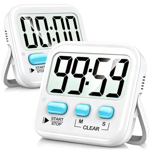 Antonki 2 Pack Digital Timer for Kids, Magnetic Countdown Kitchen Timers for Cooking, Egg, Classroom, Teacher, Exercise, Study, Oven - Battery Included - color: 2 * Classic White ( 97%+choice )