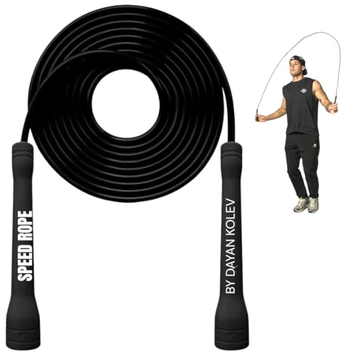 Swissskip Speed Jump Rope by Dayan Kolev, 5mm PVC Skipping Rope, Great for Beginners and Advanced Athlets, Designed for Fitness, Cardio, Boxing & CrossFit, Adjustable length with Unbreakable Handles - color: Black