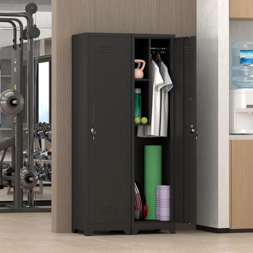 IRONFFICE Metal Utility Closet with Hanging Rod,Narrow Broom Closet with Door,Slim Laundry Storage Cabinet for Bathroo,Gym,Living Room,Black - size: 15.75"D x 15.75"W x 64.96"H-Black
