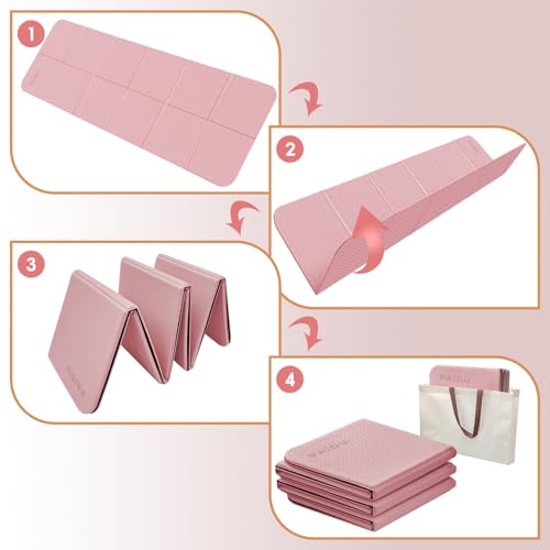 PAIDU Foldable Yoga Mat, 70"x24"x0.31" TPE Non-Slip Mat with Bag | Double‑sided non‑slip, 8mm thick TPE, foldable for travel, ideal for yoga/pilates/fitness/home/outdoor workouts - color: Pink+Black
