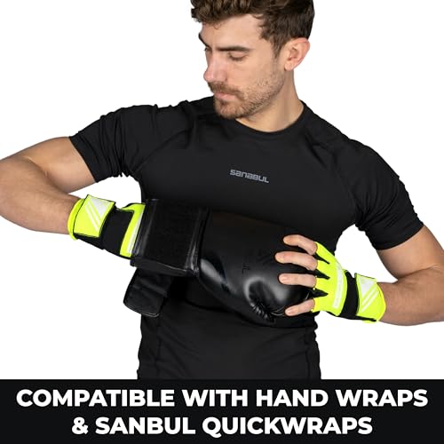 Sanabul Essential Gel Boxing Gloves for Men & Women, Kickboxing MMA, Muay Thai Gloves and Heavy Bag Training Punching & Sparring - color: Black/Green, size: 10 oz