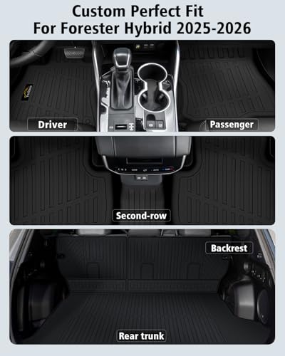 Floor Mats Fit for Subaru Forester Hybrid 2025 2026 Trunk Mat with Backrest Mat All Weather TPE Rubber Cargo Liner Back Seat Protector Full Set for Forester 2025 Plug-in Hybrid Accessories, Black - size: For Subaru Forester Hybrid 2025-2026