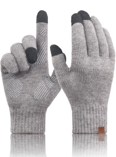 TRENDOUX Merino Wool Winter Gloves: Touch Screen Knitted Gloves Warm Thin Non-slip Glove for Men Women Driving Running Gift - color: Midgray, size: Medium