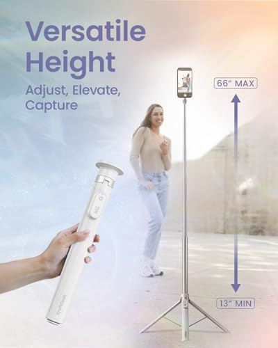 KraftGeek Magnetic Phone Tripod for iPhone, JustTap Tripod for MagSafe | 66" Selfie Stick Tripod, Auto-Open, N52 Magnetic Mount, Portable Phone Tripod Stand for Travel, Video Recording & Vlogging - color: White