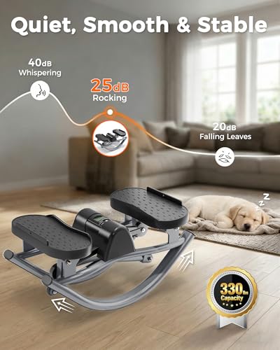 FineWay Upgraded Rock Stepper 2.0 for Exercise at Home, Rocking Stepper Side to Side, Low-Impact Knee-Friendly Exercise Machine with Resistance Bands, LCD Monitor & 330 LBS Capacity (Black-V)